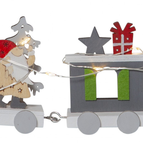 Светильник новогодний Паровоз Счастья LOKE, 10х46 см., 10 LED ламп, на батарейках, таймер, серый, Star Trading (271-65)