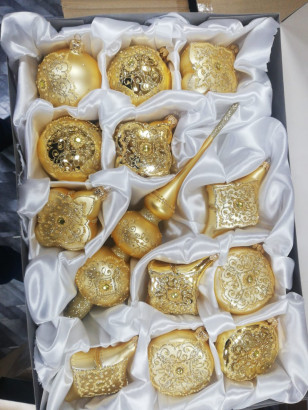 Набор стеклянных шаров Золотая роскошь, 13 предметов, классический золотой, Витус (878/6/2)
