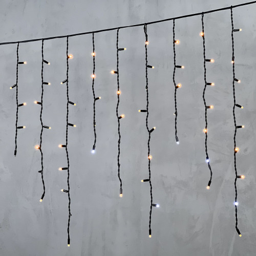 Светодиодная бахрома с колпачком 3,2*0,9 м., 168 экстра теплых белых LED ламп, мерцание, каучуковый черный провод, LTC (LL168BLW-1-2EWW)