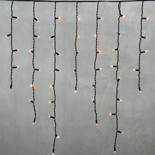 Светодиодная бахрома с колпачком 3,2*0,9 м., 168 экстра теплых белых LED ламп, мерцание, каучуковый черный провод, LTC (LL168BLW-1-2EWW)