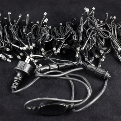 Светодиодная нить с мерцающим диодом 10 м., 100 теплых белых LED, черный каучук, IP 65, соединяемая, Winner (ww.01.7B.100.F+)