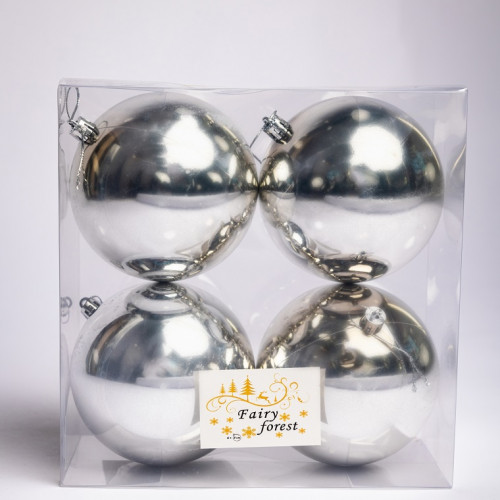 Набор пластиковых шаров Глория 100 мм., серебро глянцевый, 4 шт., ЕлкиТорг (150427)