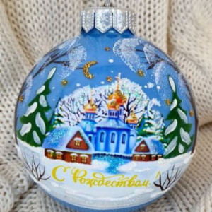 КУ-80-244039 Стеклянный шар С Рождеством 80 мм., Коломеев, (КУ-80-244039)
