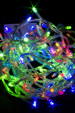 Светодиодная нить 7 м., 220V, 100 разноцветных LED ламп, контроллер, прозрачный провод, Winner (m.01.5T.100-)