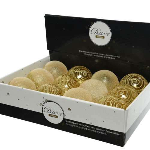 Набор пластиковых шаров Золотая Нить 80  мм., золотой, 12 шт., Kaemingk (025759) 