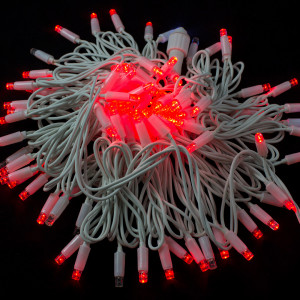 Светодиодная нить с мерцающим диодом 10 м., 220V, 100 красных LED ламп, белый каучук, соединяемая, Winner Light (R.01.7w.100+)