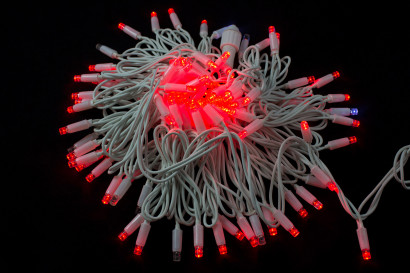 Светодиодная нить с мерцающим диодом 10 м., 220V, 100 красных LED ламп, белый каучук, соединяемая, Winner Light (R.01.7w.100+)