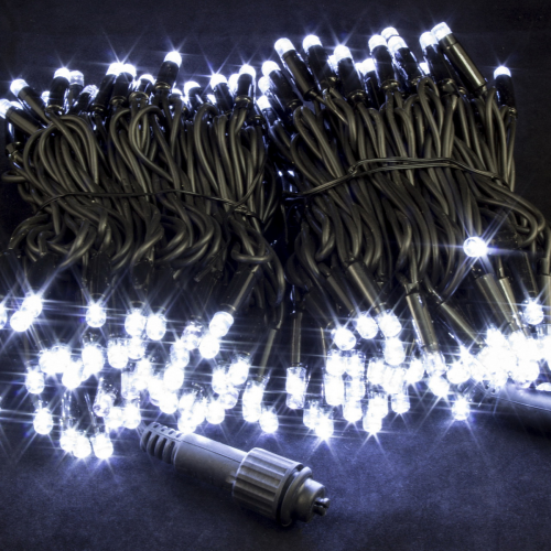 Светодиодная нить с мерцающим диодом 20 м., 200 холодных белых LED, черный каучук, IP 65, соединяемая, Winner (w.01.7B.200.F+)