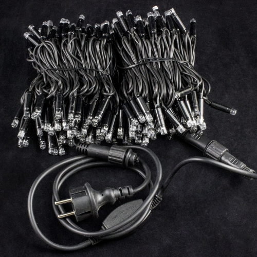 Светодиодная нить с мерцающим диодом 20 м., 200 холодных белых LED, черный каучук, IP 65, соединяемая, Winner (w.01.7B.200.F+)