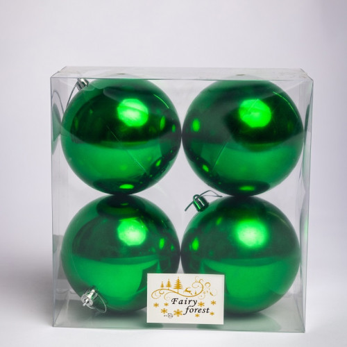 Набор пластиковых шаров Глория 100 мм., зеленый глянцевый, 4 шт., ЕлкиТорг (150428)