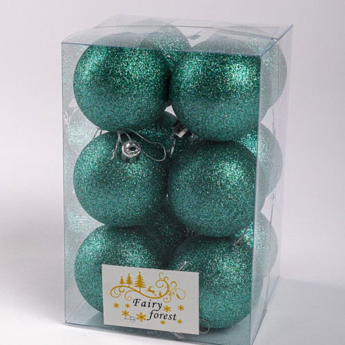 Набор пластиковых шаров Вероника 60 мм., бирюза глиттер, 12 шт., ЕлкиТорг (150225)