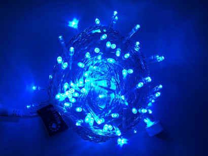 Светодиодная нить с мерцанием 10 м., 220V, 100 синих LED ламп, прозрачный ПВХ провод, Rich LED (RL-S10CF-220V-T/B)
