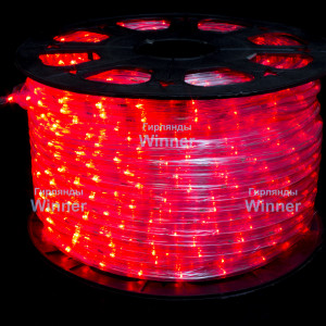 Дюралайт круглый Ø 10.5 мм., 220V, 3-жилы, красные LED лампы 24 шт на 1 м., бухта 100 м, силикон, Winner (05.100.10,5.24R)
