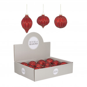 Набор стеклянных украшений Золотой узор 80 мм., 12 шт., красный, Christmas DeLuxe (86800)