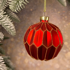 Набор стеклянных украшений Золотой узор 80 мм., 12 шт., красный, Christmas De Luxe (86800)