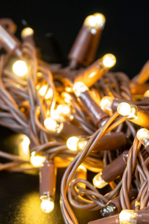 Светодиодная нить 100 теплых белых LED ламп, 10 м., 24В, статика, коричневый провод ПВХ, Teamprof (TPF-S10C-24V-CBz/WW)