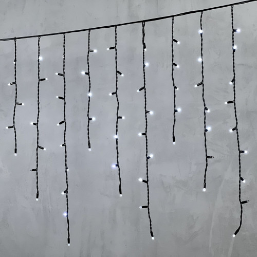 Светодиодная бахрома с колпачком 3,2*0,9 м., 168 белых LED ламп, мерцание, каучуковый черный провод, LTC (LL168BLW-1-2W)