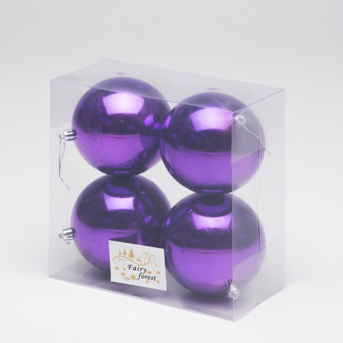 Набор пластиковых шаров Глория 100 мм., фиолетовый глянцевый, 4 шт., ЕлкиТорг (150429)