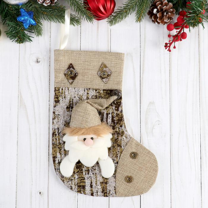 Носок для подарков Дед Мороз 18х24 см., коричневый, Зимнее Волшебство (4323065)          в Белгороде