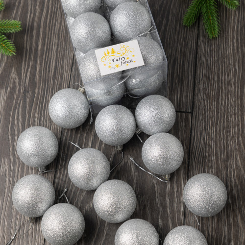 Набор пластиковых шаров Вероника 60 мм., серебро глиттер, 12 шт., ЕлкиТорг (150224)
