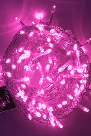 Светодиодная нить с мерцанием 10 м., 220V, 100 розовых LED ламп, прозрачный ПВХ провод, Rich LED (RL-S10CF-220V-T/P)