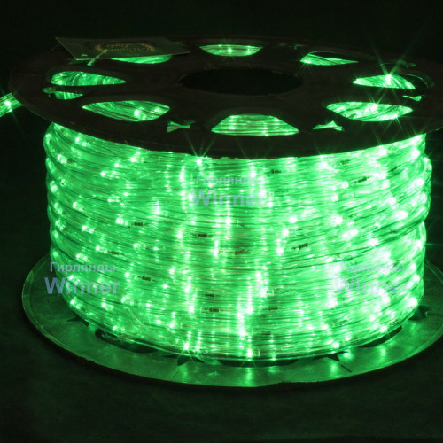 Дюралайт круглый Ø 10.5 мм., 220V, 3-жилы, зеленый LED лампы 24 шт на 1 м., бухта 100 м, силикон, Winner (05.100.10,5.24G)