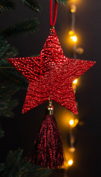 Подвеска на елку Рождественская Звезда 8*19 см, красный, Kaemingk (385526/2)