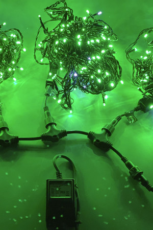 Комплект гирлянд 3 нити по 20 м, 24В, 600 зеленых LED ламп, мерцание, черный провод ПВХ, Teamprof (TPF-S3*20F-B/G)