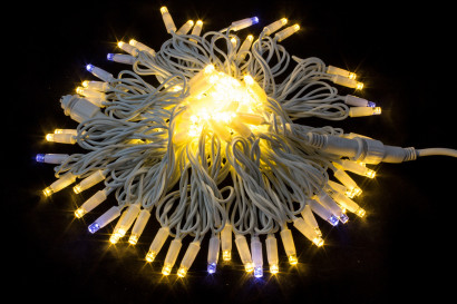 Светодиодная нить с мерцающим диодом 10 м., 220V, 100 теплых белых LED ламп, белый каучук, соединяемая, Winner Light (ww.01.7w.100+)