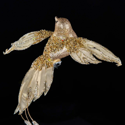 Елочное украшение Птица счастья 18*25 см., на клипсе, золото, бисер, Christmas DeLuxe (89050)