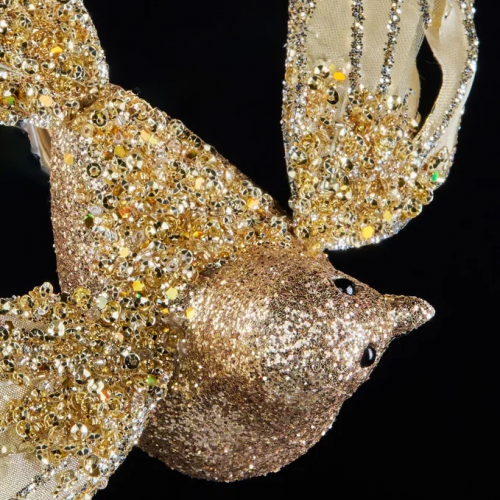 Елочное украшение Птица счастья 18*25 см., на клипсе, золото, бисер, Christmas DeLuxe (89050)