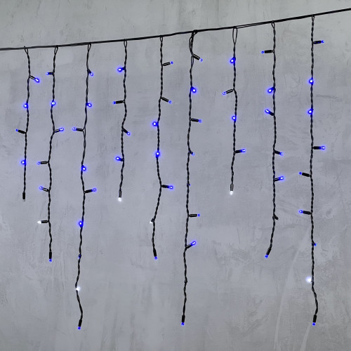 Светодиодная бахрома с колпачком 3,2*0,9 м., 168 синих LED ламп, мерцание, каучуковый черный провод, LTC (LL168BLW-1-2B)