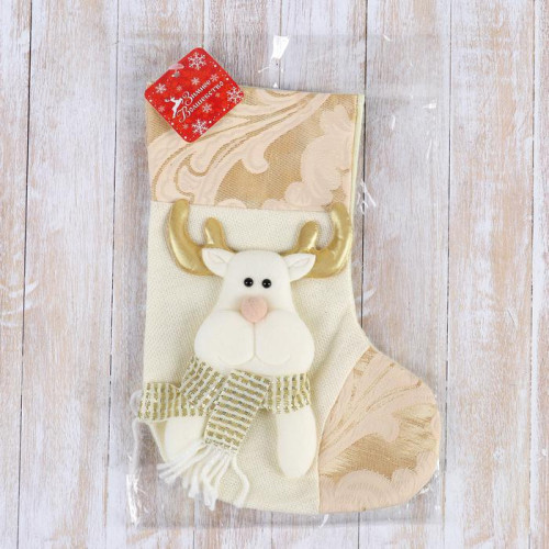 Носок для подарков Олень ажурный 17,5х25,5 см., бежево-золотой, Зимнее Волшебство (4323062)     