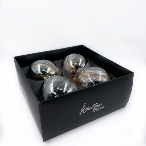 Набор стеклянных шаров Акварель темно-серая 100 мм., 4 шт., Christmas DeLuxe (13005)