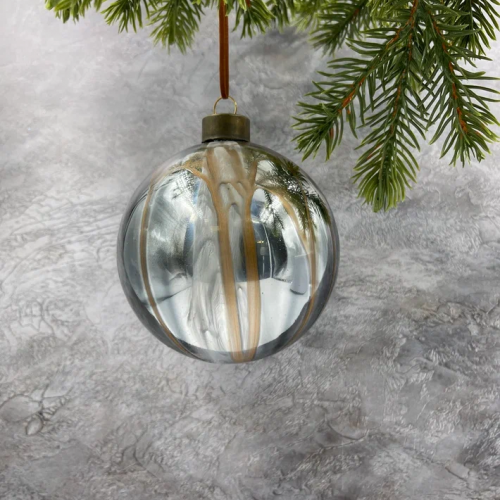 Набор стеклянных шаров Акварель темно-серая 100 мм., 4 шт., Christmas DeLuxe (13005)