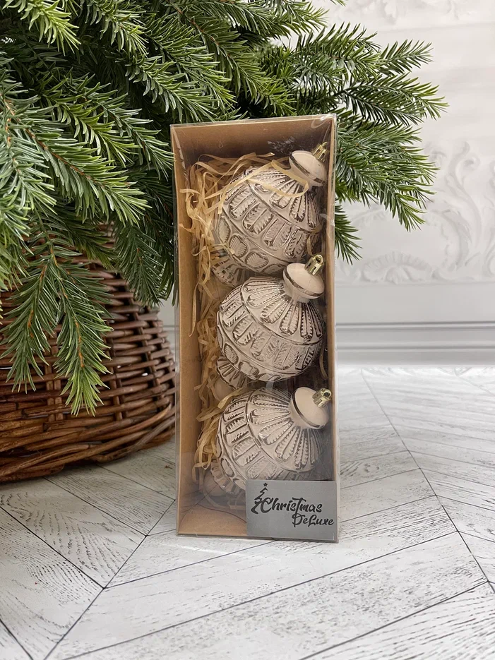 Набор пластиковых украшений Кассиопея 15 см, 3 шт., капучино, Christmas DeLuxe (89282)