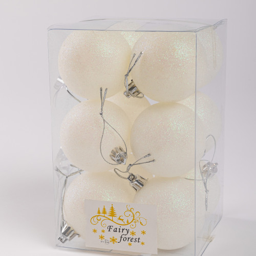 Набор пластиковых шаров Вероника 60 мм., белый глиттер, 12 шт., ЕлкиТорг (150223) в Санкт-Петербурге