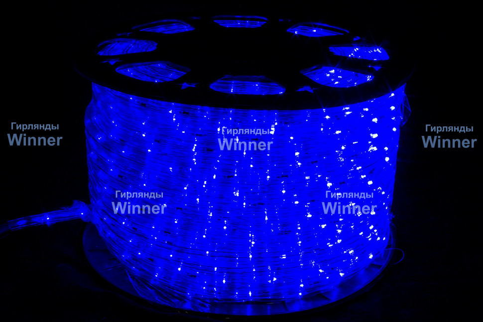 Дюралайт круглый Ø 10.5 мм., 220V, 3-жилы, синие LED лампы 24 шт на 1 м., бухта 100 м, силикон, Winner (05.100.10,5.24B)