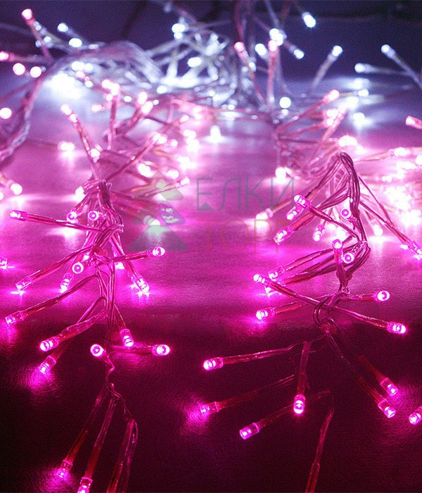 Светодиодная бахрома с эффектом бегущий огонь 1.75*0.4м., 24V, 160 LED ламп бело - розового цвета, прозрачный провод, Beauty Led (ESI160-SH10-1WP) в Уфе