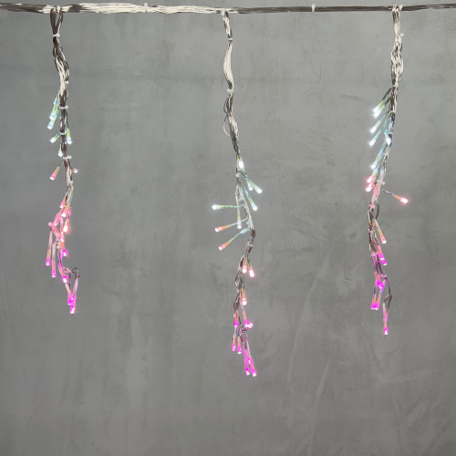 Светодиодная бахрома с эффектом бегущий огонь 1.75*0.4м., 24V, 160 LED ламп бело - розового цвета, прозрачный провод, Beauty Led (ESI160-SH10-1WP) в Санкт-Петербурге