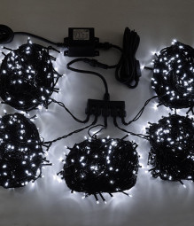 Комплект гирлянд для деревьев 5 лучей по 20 м., 24V., 900 холодных белых LED ламп, черный силикон, Beauty Led (KFT900-2W11-1W)