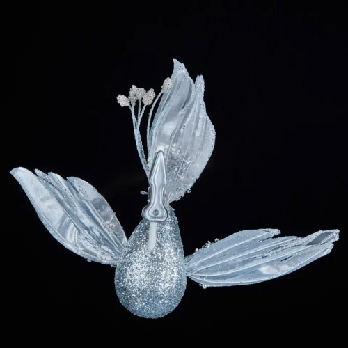 Елочное украшение Птица счастья 18*25 см., на клипсе, серебро, бисер, Christmas DeLuxe (88897)