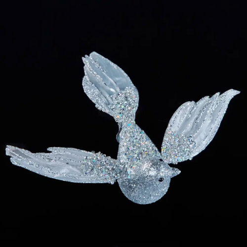 Елочное украшение Птица счастья 18*25 см., на клипсе, серебро, бисер, Christmas DeLuxe (88897)
