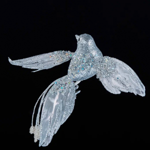 Елочное украшение Птица счастья 18*25 см., на клипсе, серебро, бисер, Christmas DeLuxe (88897)