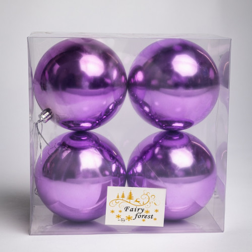 Набор пластиковых шаров Глория 100 мм., лиловый глянцевый, 4 шт., ЕлкиТорг (150431)
