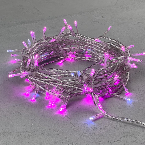 Светодиодная нить 100 розовых LED ламп с мерцанием, 10 м., 24В., прозрачный провод ПВХ, Beauty Led (PST100BLW-10-1P)