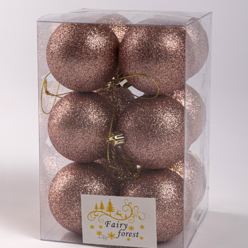 Набор пластиковых шаров Вероника 60 мм., пудровый глиттер, 12 шт., ЕлкиТорг (150222) в Санкт-Петербурге