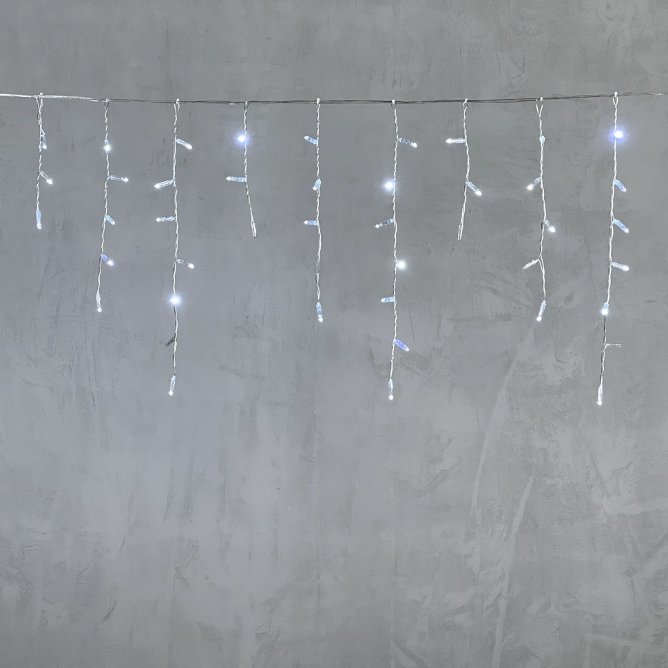 Светодиодная бахрома с колпачком 3,2*0,9 м., 180 холодных белых LED ламп, мерцание, прозрачный провод ПВХ, IP65, LTC (PIL180BLWCAP-10-2W)