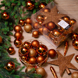 Набор елочных украшений Звездный наряд, 33 предмета, медный, Kaemingk (023421)