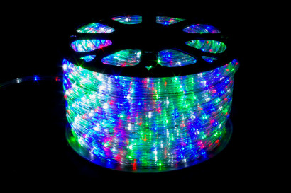 Дюралайт круглый Ø 10.5 мм., 220V, 3-жилы, разноцветные LED лампы 24 шт на 1 м., бухта 100 м, силикон, Winner (05.100.10,5.24M)